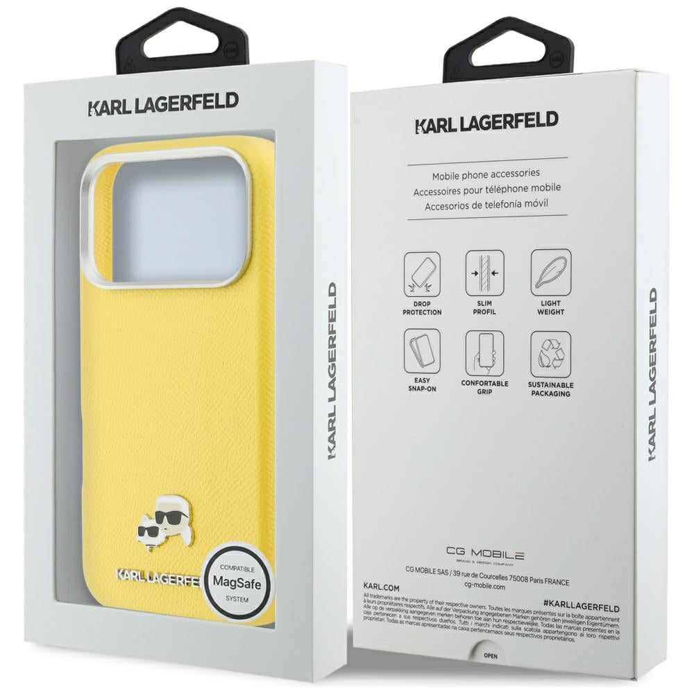 MagSafe-deksel for Apple iPhone 17 Pro, Karl Lagerfeld, Saffiano Karl & Choupette Pins, Gul