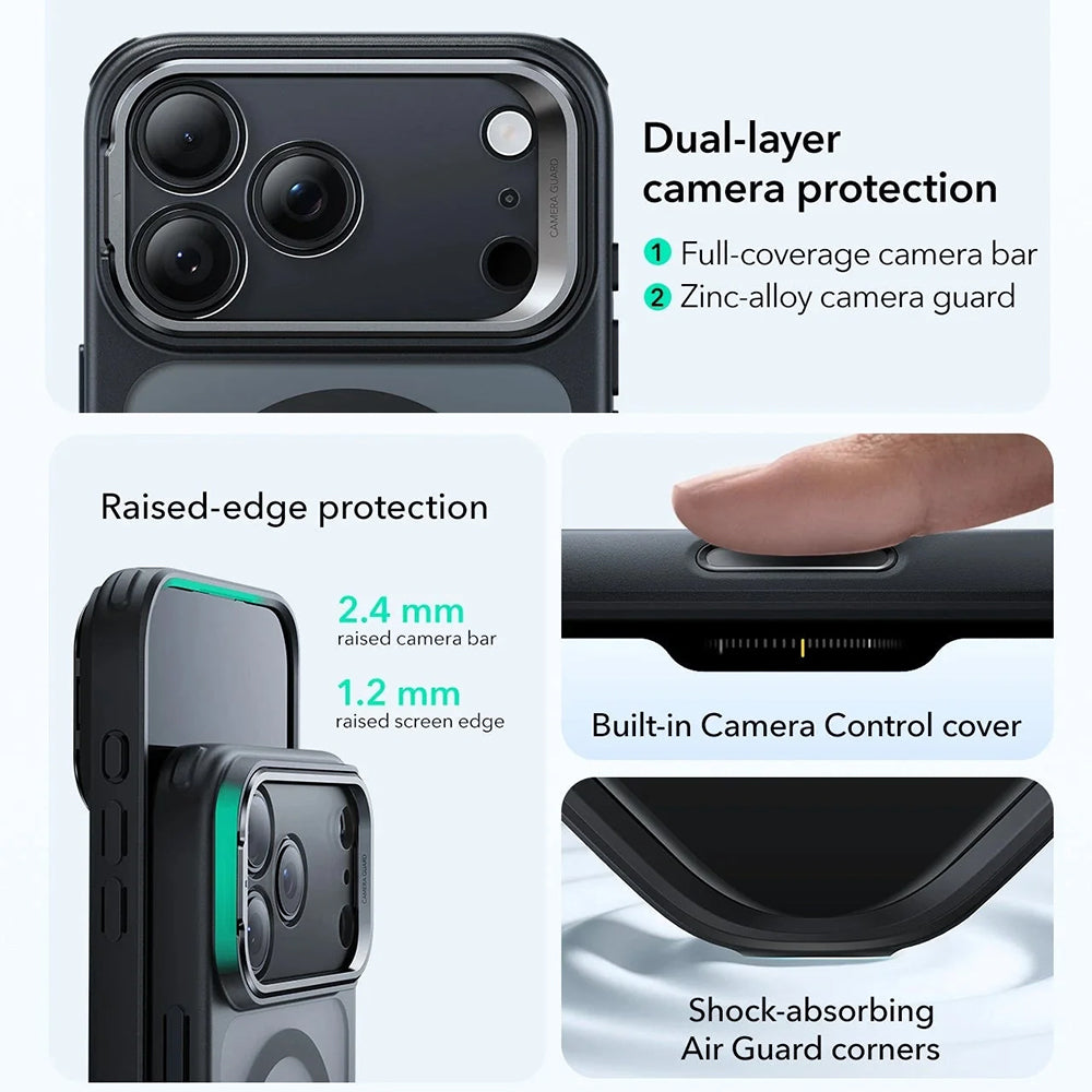 MagSafe-deksel for Apple iPhone 17 Pro Max, ESR, Classic Hybrid Kickstand, Satinert Svart
