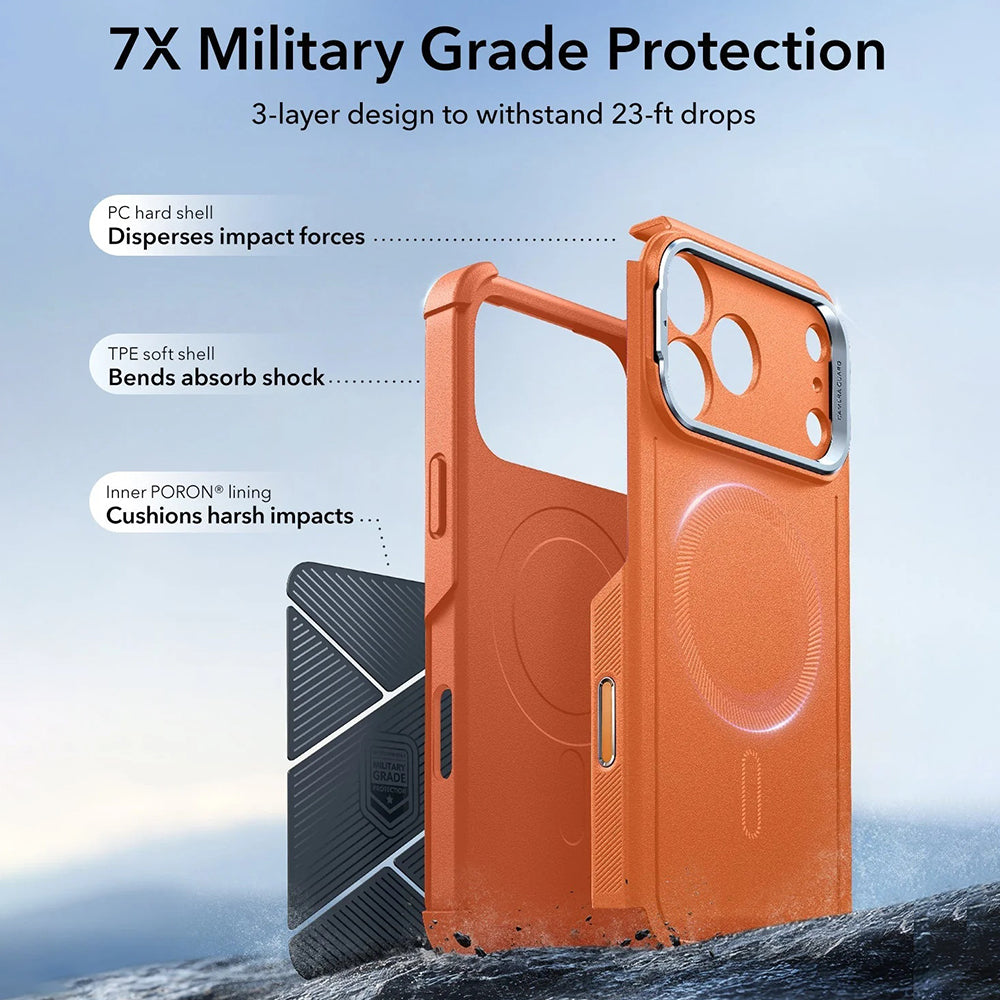 MagSafe-deksel for Apple iPhone 17 Pro Max, ESR, Cyber Armor Kickstand, Oransje