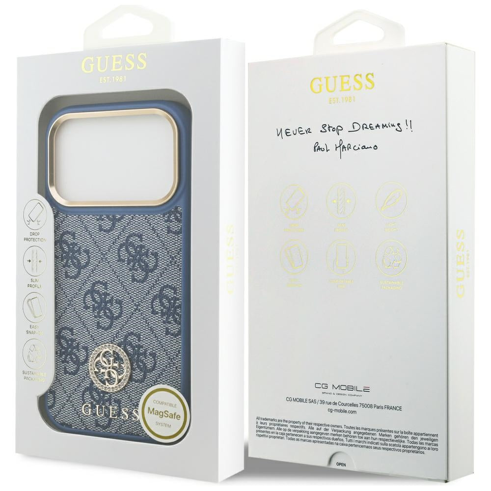 MagSafe-deksel for Apple iPhone 17 Pro Max, Guess, 4G Strass Logo, Blå