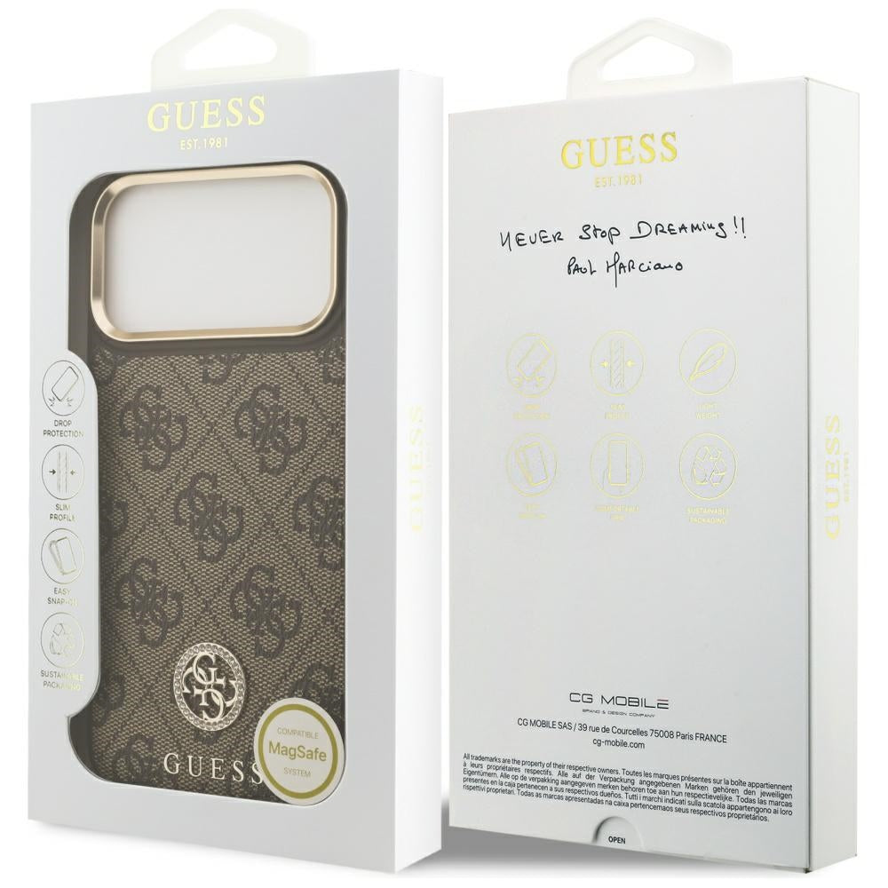 MagSafe-deksel for Apple iPhone 17 Pro Max, Guess, 4G Strass Logo, Brun