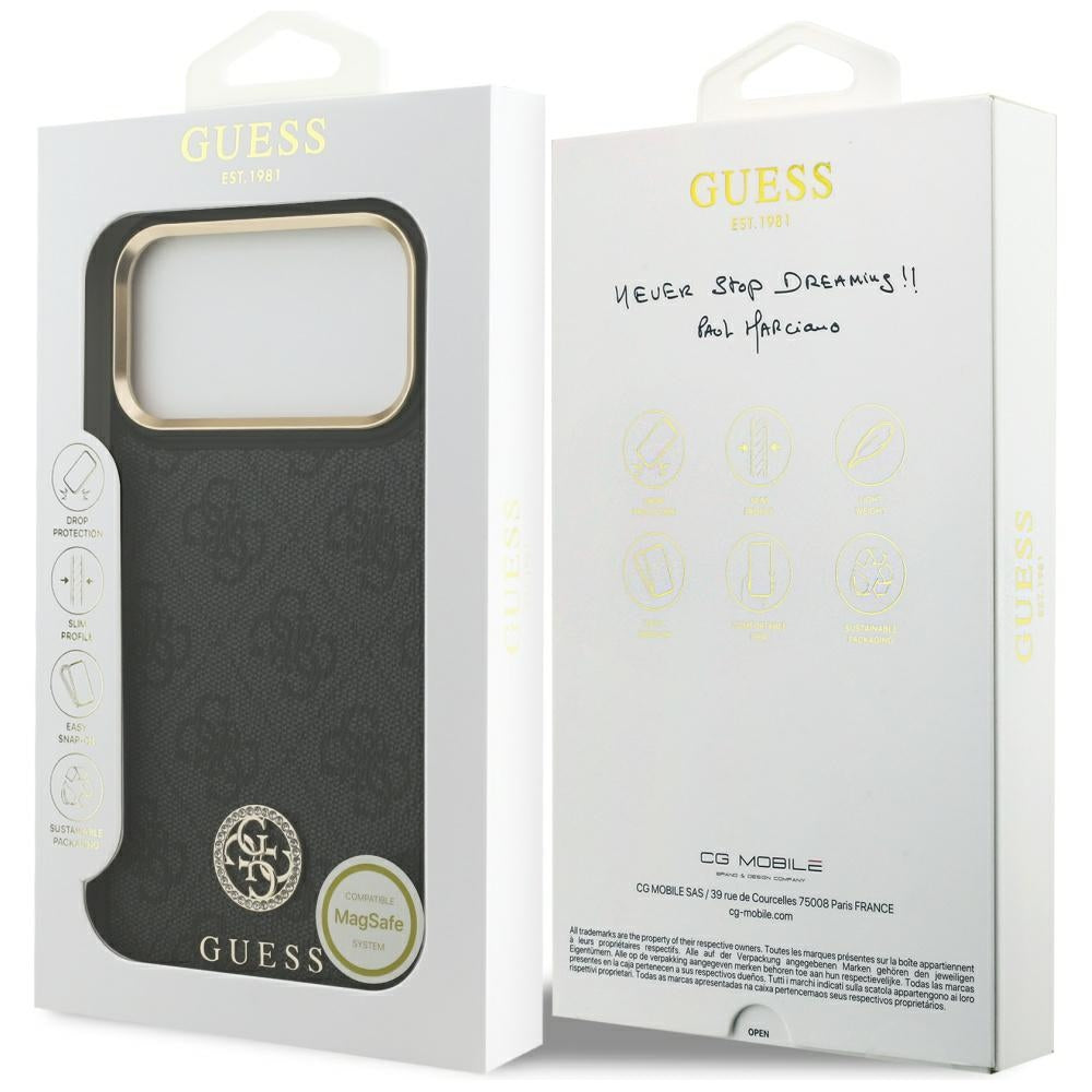 MagSafe-deksel for Apple iPhone 17 Pro Max, Guess, 4G Strass Logo, Svart