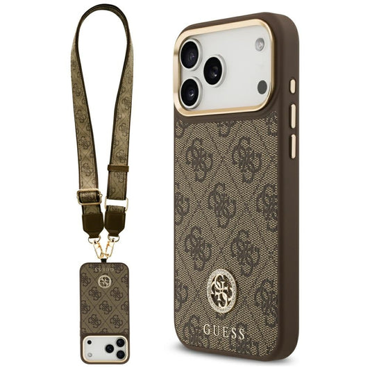MagSafe deksel for Apple iPhone 17 Pro Max, Guess, 4G Strass Logo with Big Strap, Brun