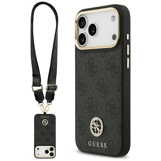 MagSafe deksel for Apple iPhone 17 Pro Max, Guess, 4G Strass Logo with Big Strap, Svart