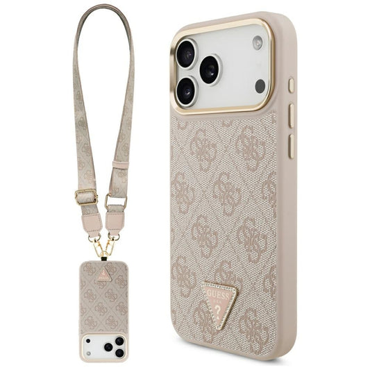 MagSafe-deksel for Apple iPhone 17 Pro Max, Guess, 4G Triangle Logo with Big Strap, Rosa