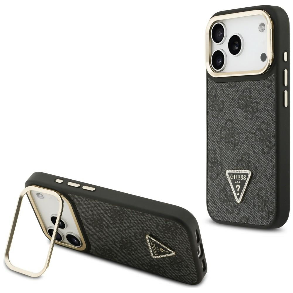 MagSafe-deksel for Apple iPhone 17 Pro Max, Guess, 4G Triangle Logo with Stand Camera, Svart Gull