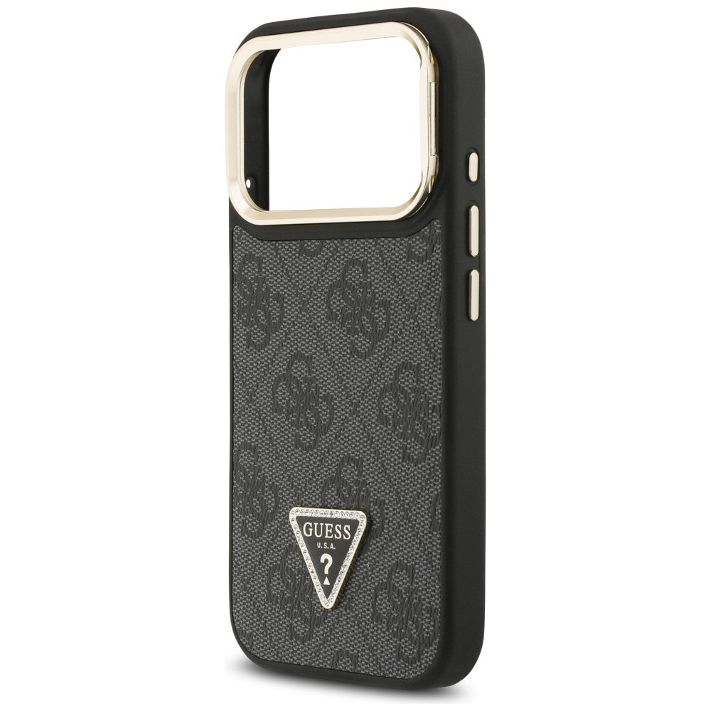 MagSafe-deksel for Apple iPhone 17 Pro Max, Guess, 4G Triangle Logo with Stand Camera, Svart Gull