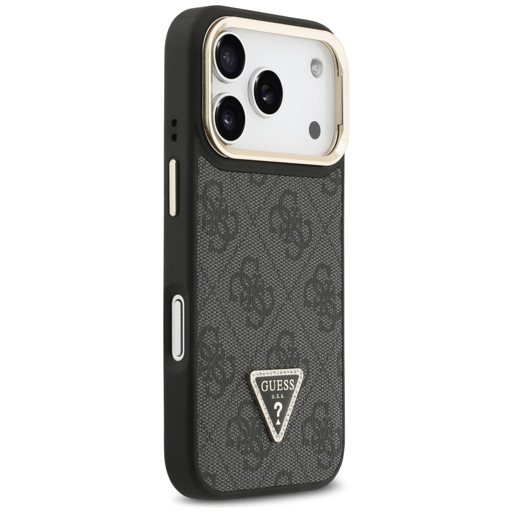 MagSafe-deksel for Apple iPhone 17 Pro Max, Guess, 4G Triangle Logo with Stand Camera, Svart Gull