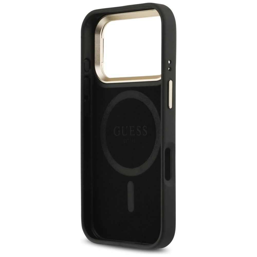MagSafe-deksel for Apple iPhone 17 Pro Max, Guess, 4G Triangle Logo with Stand Camera, Svart Gull