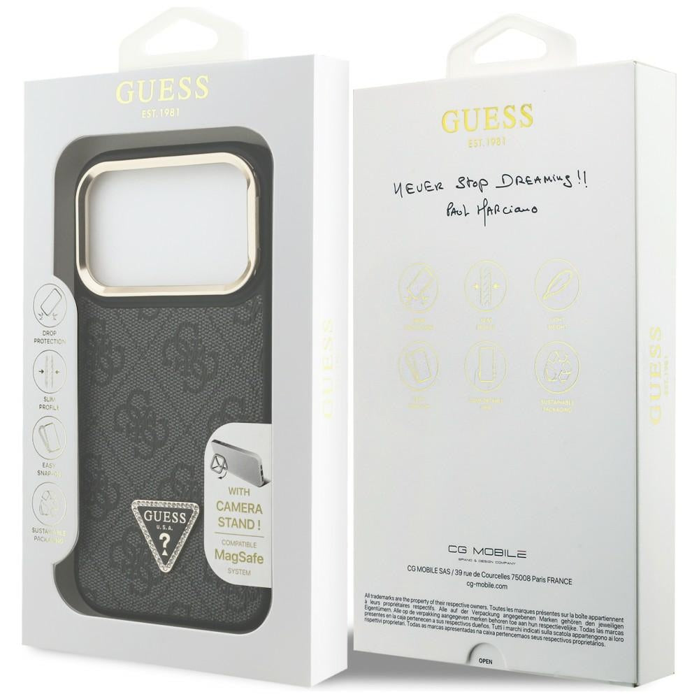 MagSafe-deksel for Apple iPhone 17 Pro Max, Guess, 4G Triangle Logo with Stand Camera, Svart Gull