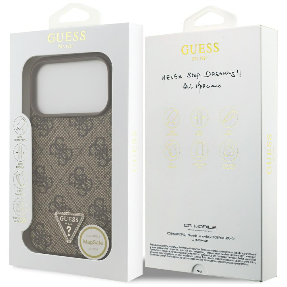 MagSafe-deksel for Apple iPhone 17 Pro Max, Guess, 4G Triangle Strass, Brun