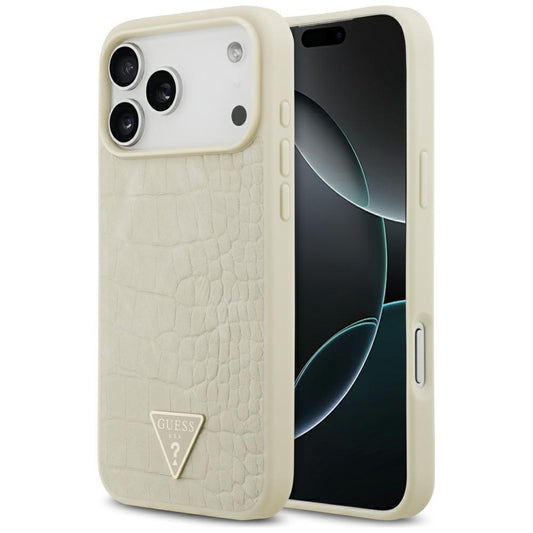 MagSafe-deksel for Apple iPhone 17 Pro Max, Guess, Croco Triangle Logo, Gull