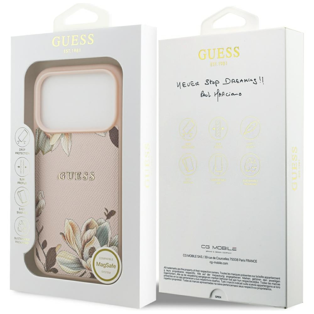 MagSafe-deksel for Apple iPhone 17 Pro Max, Guess, Grained Flowers, Rosa
