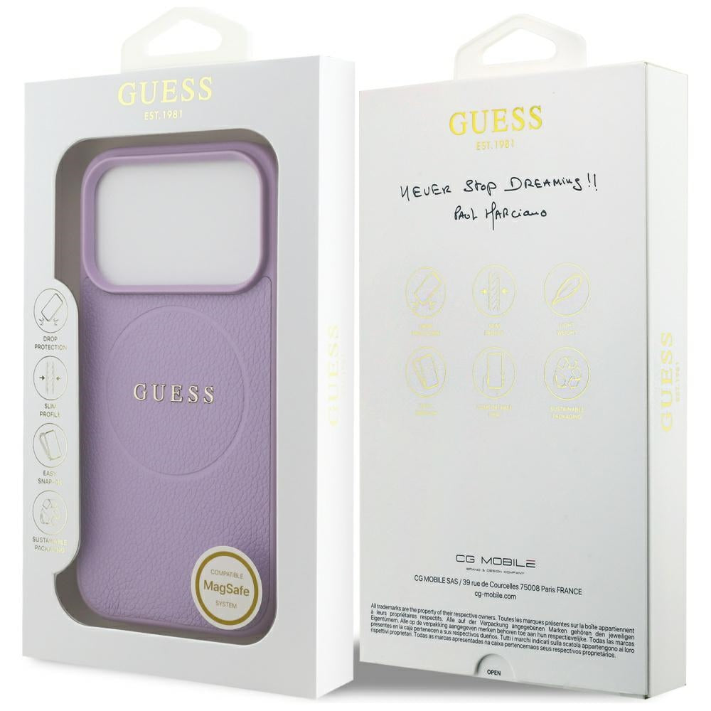 MagSafe-deksel for Apple iPhone 17 Pro Max, Guess, Grained Gold Ring, Lilla