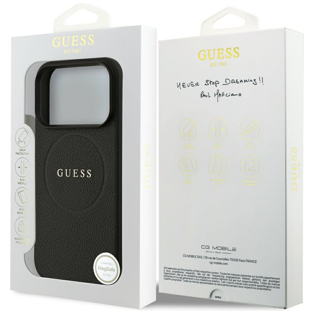 MagSafe-deksel for Apple iPhone 17 Pro Max, Guess, Grained Gold Ring, Svart