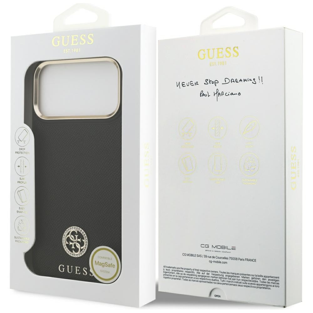 MagSafe-deksel for Apple iPhone 17 Pro Max, Guess, Grained Strass Logo, Svart
