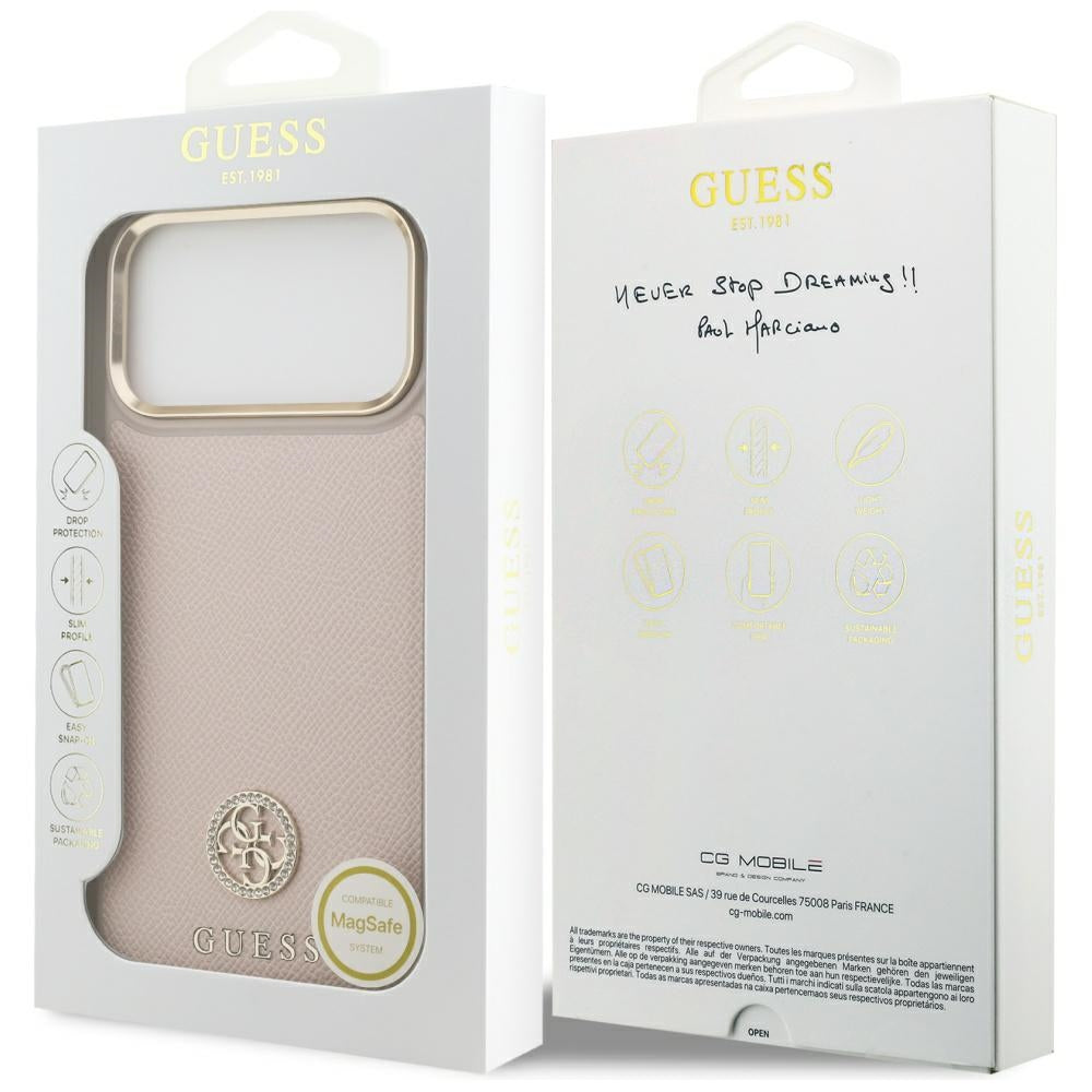 MagSafe-deksel for Apple iPhone 17 Pro Max, Guess, Grained Strass Logo, Rosa