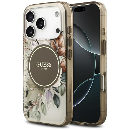 MagSafe-deksel for Apple iPhone 17 Pro Max, Guess, IML Flower & Tonal Circle, Brun