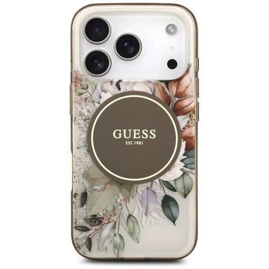 MagSafe-deksel for Apple iPhone 17 Pro Max, Guess, IML Flower & Tonal Circle, Brun