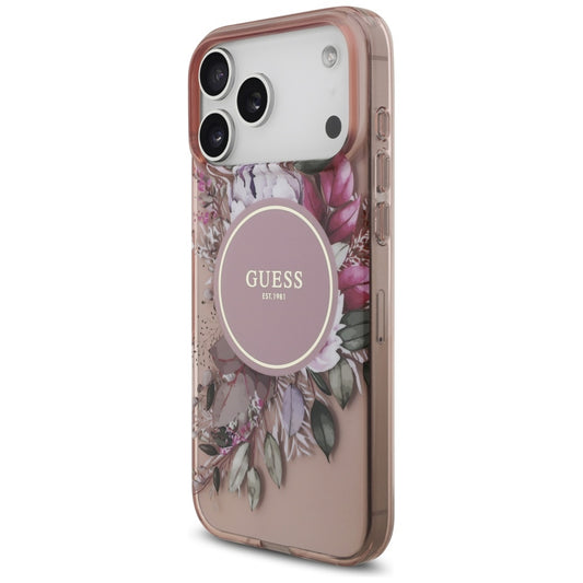 MagSafe-deksel for Apple iPhone 17 Pro Max, Guess, IML Flowers with Pearl Strap, Rosa