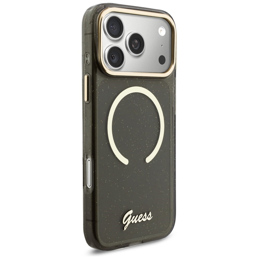 MagSafe-deksel for Apple iPhone 17 Pro Max, Guess, IML Glitter Script Strap, Svart