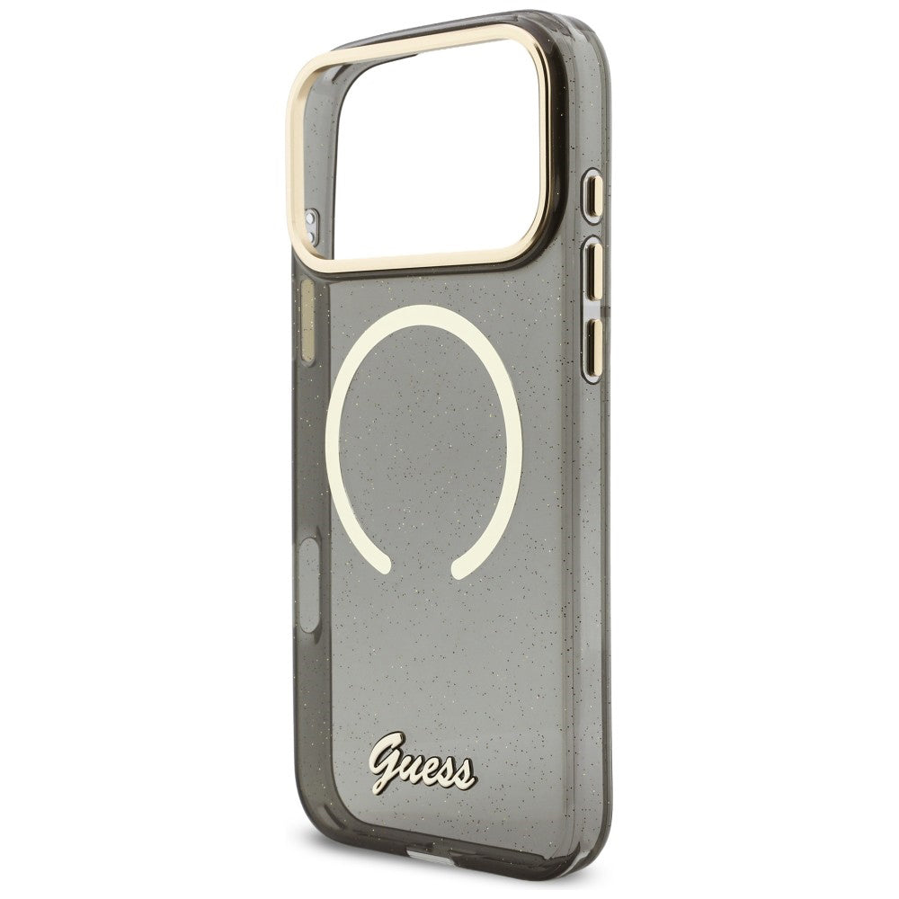 MagSafe-deksel for Apple iPhone 17 Pro Max, Guess, IML Glitter Script Strap, Svart