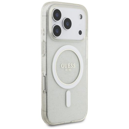 MagSafe-deksel for Apple iPhone 17 Pro Max, Guess, IML Glitter with Pearl Strap, Gjennomsiktig