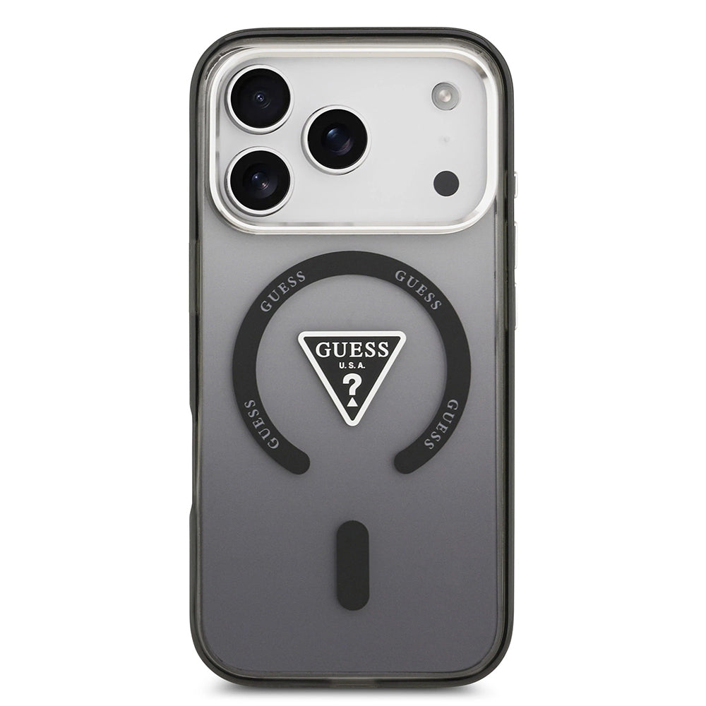 MagSafe-deksel for Apple iPhone 17 Pro Max, Guess, IML Gradient Triangle Logo, Svart Sølv