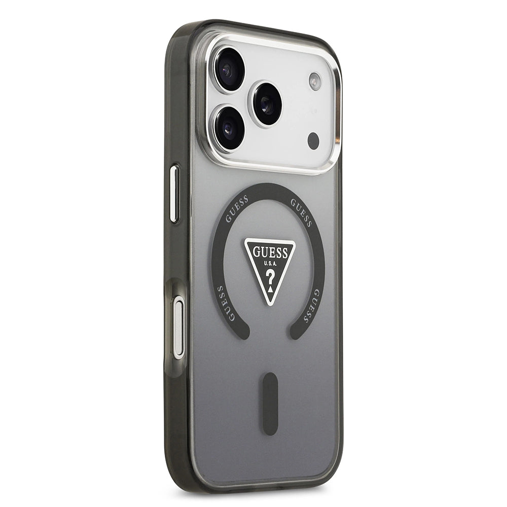 MagSafe-deksel for Apple iPhone 17 Pro Max, Guess, IML Gradient Triangle Logo, Svart Sølv