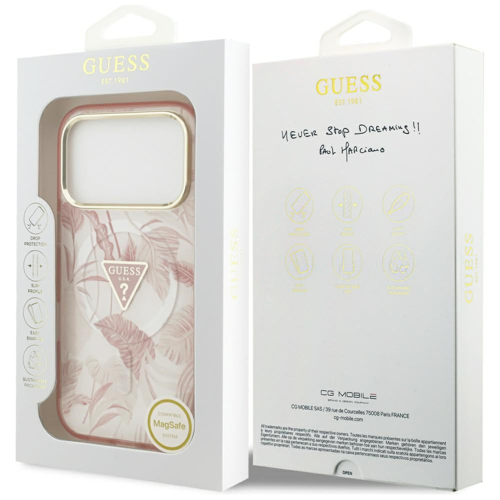MagSafe-deksel for Apple iPhone 17 Pro Max, Guess, Jungle Tonal Triangle, Rosa