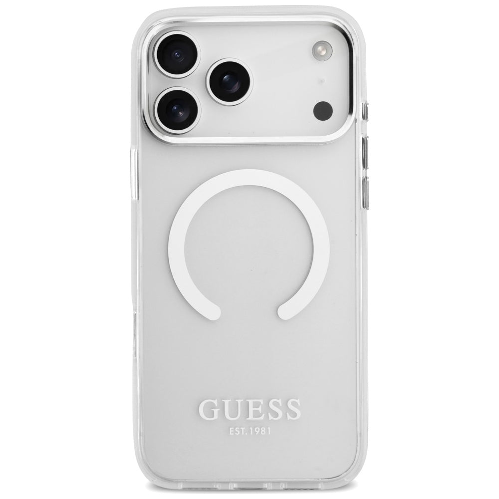 MagSafe-deksel for Apple iPhone 17 Pro Max, Guess, Metal Outline, Sølv