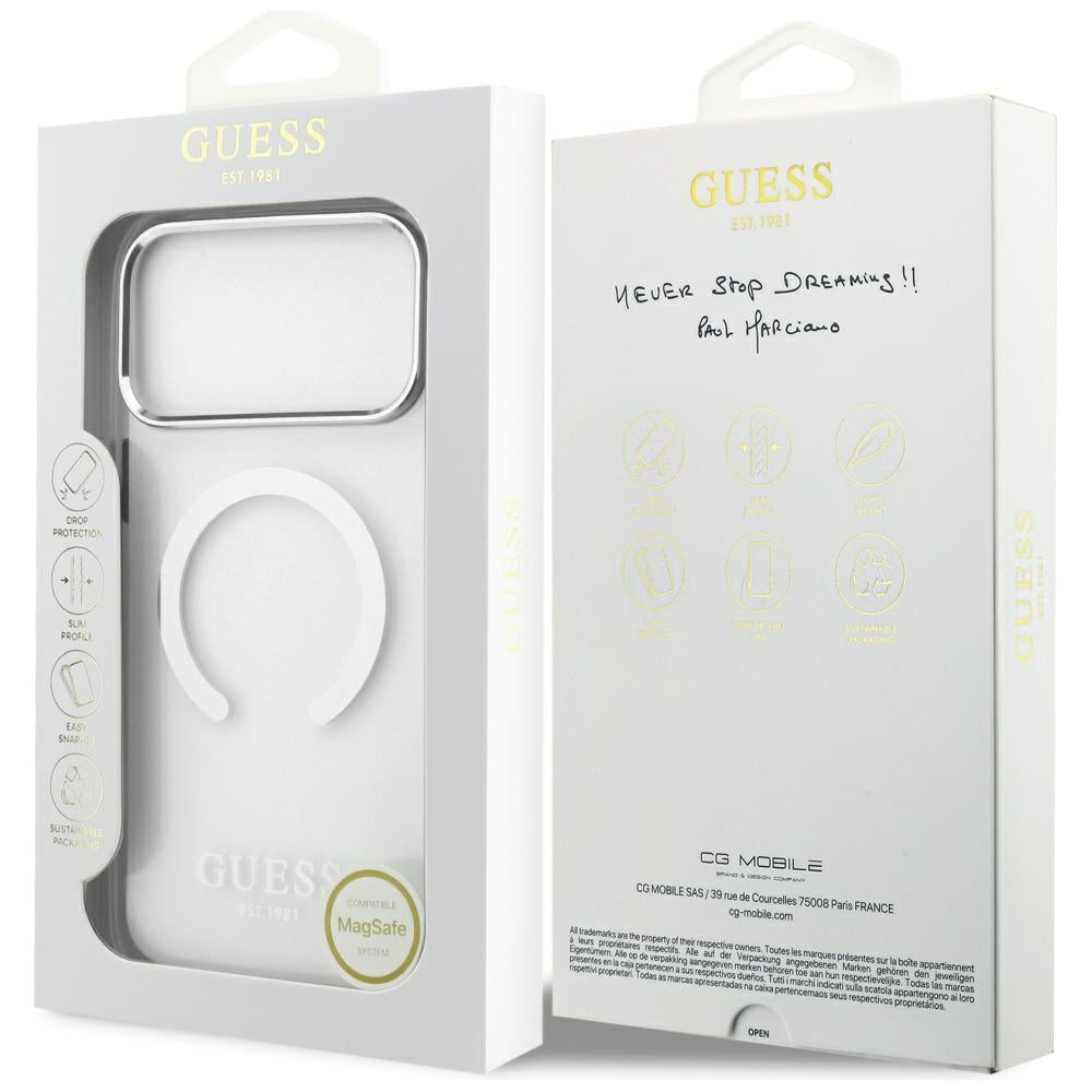 MagSafe-deksel for Apple iPhone 17 Pro Max, Guess, Metal Outline, Sølv