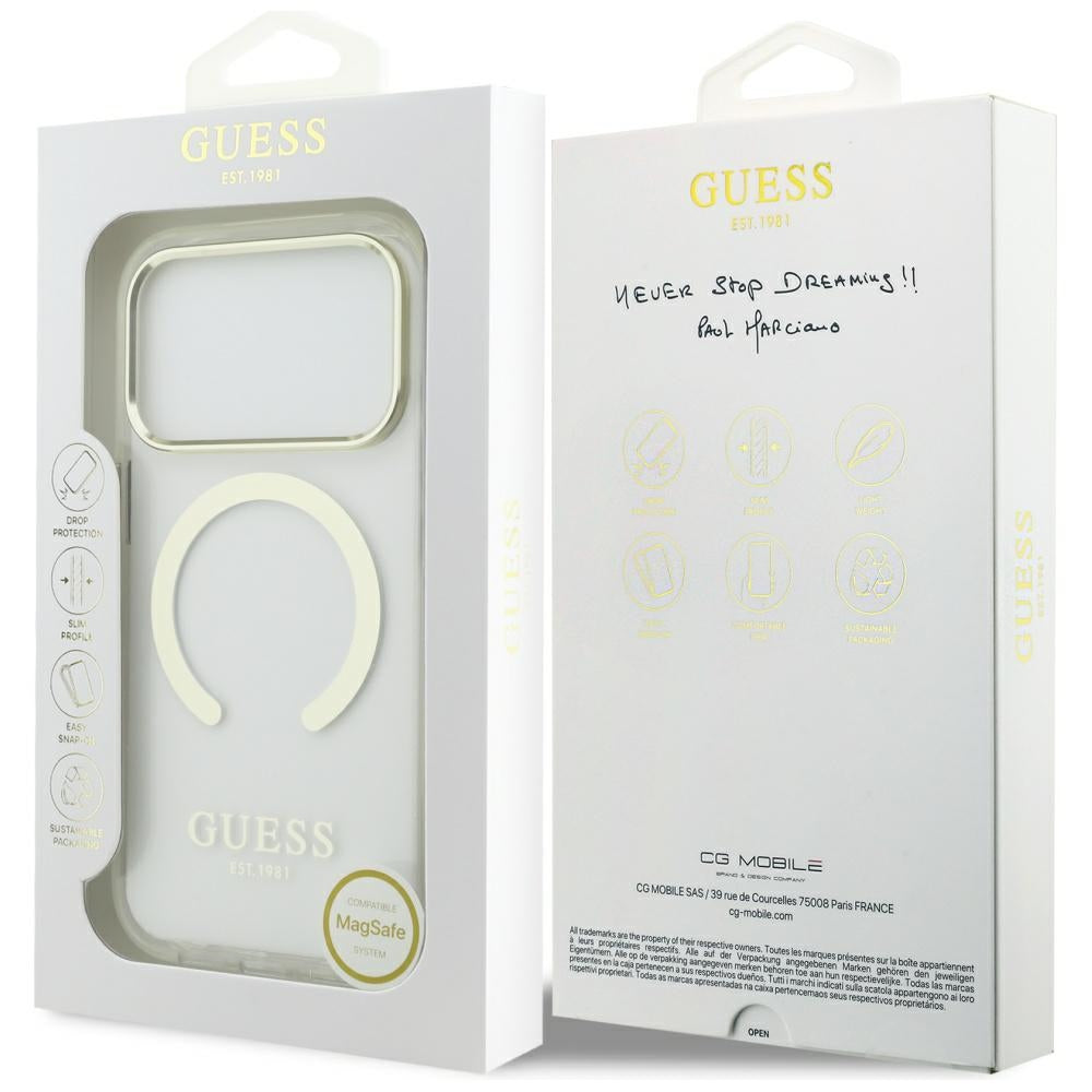 MagSafe-deksel for Apple iPhone 17 Pro Max, Guess, Metal Outline, Gull