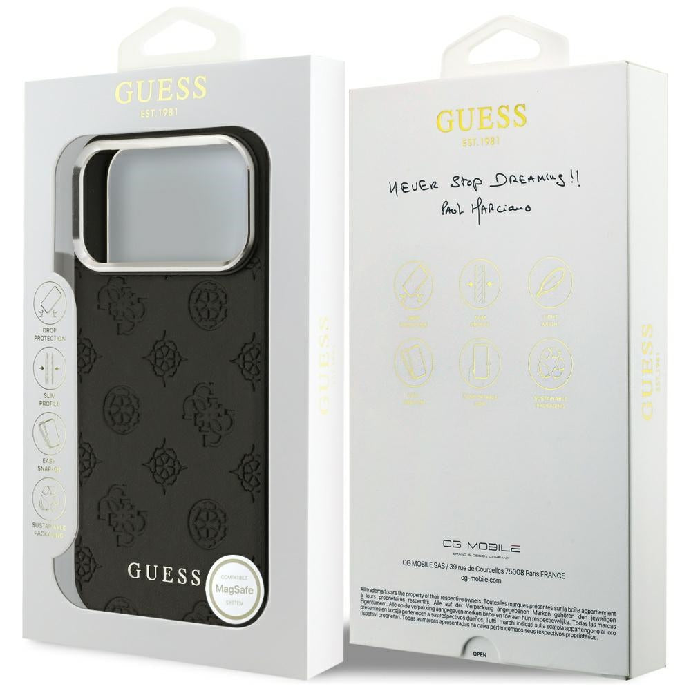 MagSafe-deksel for Apple iPhone 17 Pro Max, Guess, Peony Hot Stamp Script, Svart