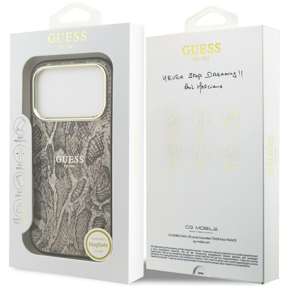 MagSafe-deksel for Apple iPhone 17 Pro Max, Guess, Python-mønster, Brun