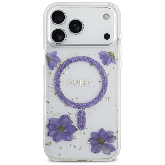 MagSafe-deksel for Apple iPhone 17 Pro Max, Guess, Resin Flowers and Glitter, Lilla