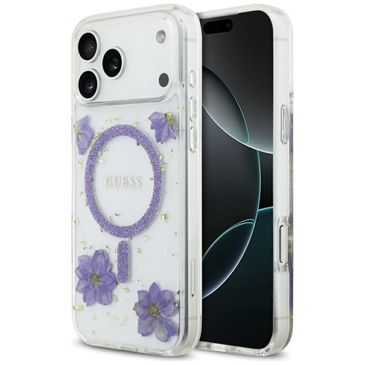 MagSafe-deksel for Apple iPhone 17 Pro Max, Guess, Resin Flowers and Glitter, Lilla