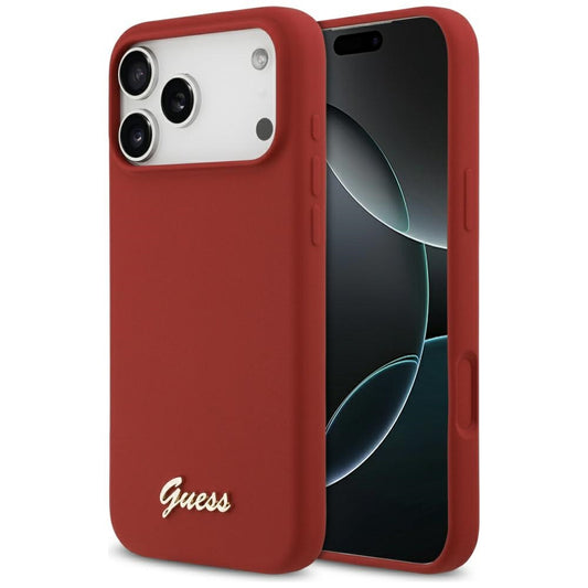 MagSafe-deksel for Apple iPhone 17 Pro Max, Guess, Script Metal Logo, Rød