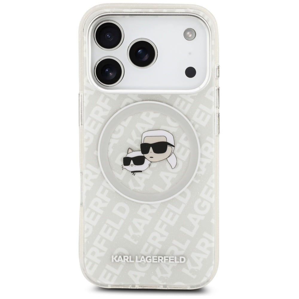 MagSafe-deksel for Apple iPhone 17 Pro Max, Karl Lagerfeld, Glitter Karl & Choupette Head, Hvit