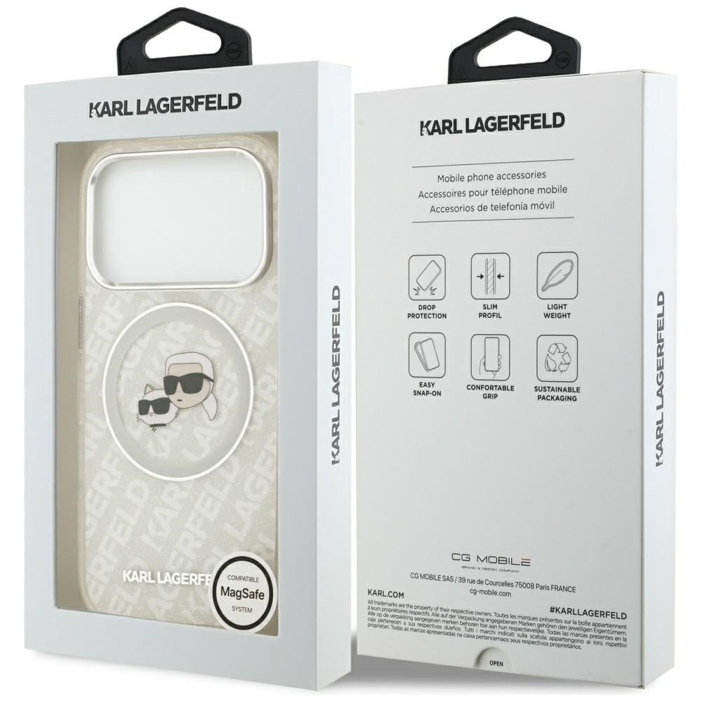 MagSafe-deksel for Apple iPhone 17 Pro Max, Karl Lagerfeld, Glitter Karl & Choupette Head, Hvit