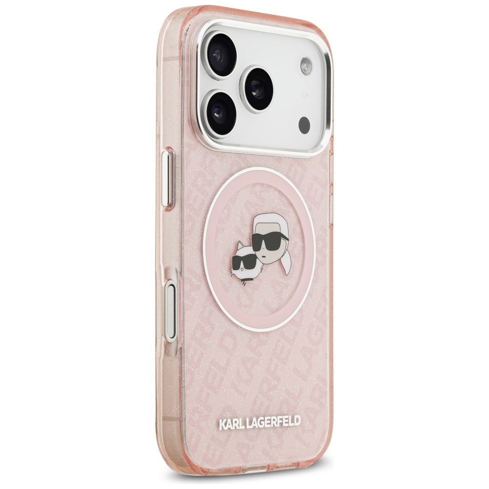 MagSafe-deksel for Apple iPhone 17 Pro Max, Karl Lagerfeld, Glitter Karl & Choupette Head, Rosa
