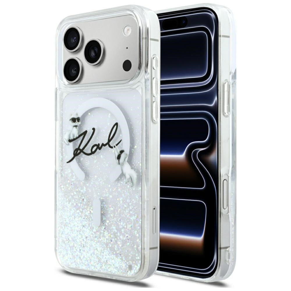 MagSafe-deksel for Apple iPhone 17 Pro Max, Karl Lagerfeld, Glitter Karl Script Logo, Gjennomsiktig