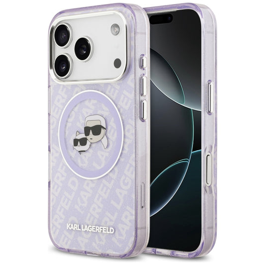 MagSafe-deksel for Apple iPhone 17 Pro Max, Karl Lagerfeld, IML Glitter Karl & Choupette`s Heads, Lilla
