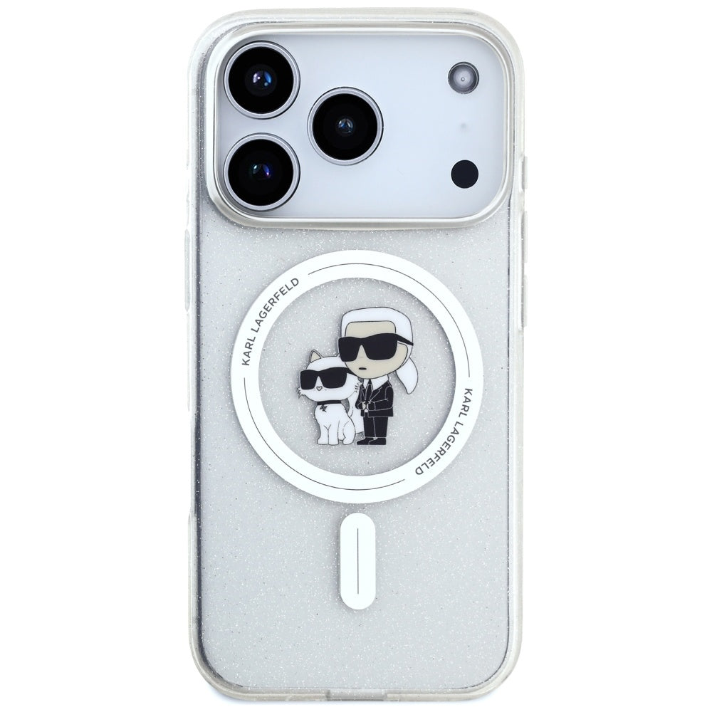 MagSafe-deksel for Apple iPhone 17 Pro Max, Karl Lagerfeld, IML Glitter Karl & Choupette, Gjennomsiktig