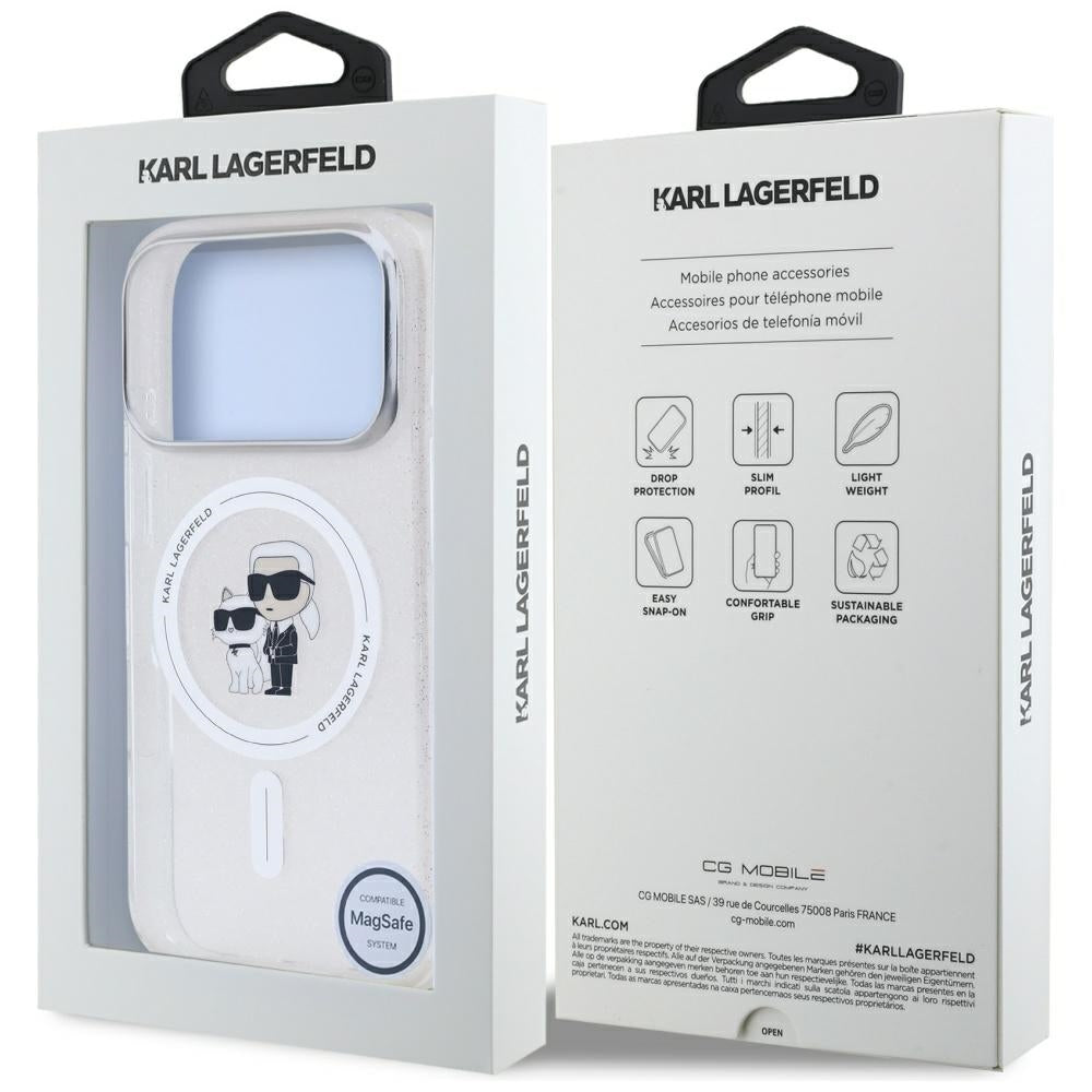 MagSafe-deksel for Apple iPhone 17 Pro Max, Karl Lagerfeld, IML Glitter Karl & Choupette, Gjennomsiktig