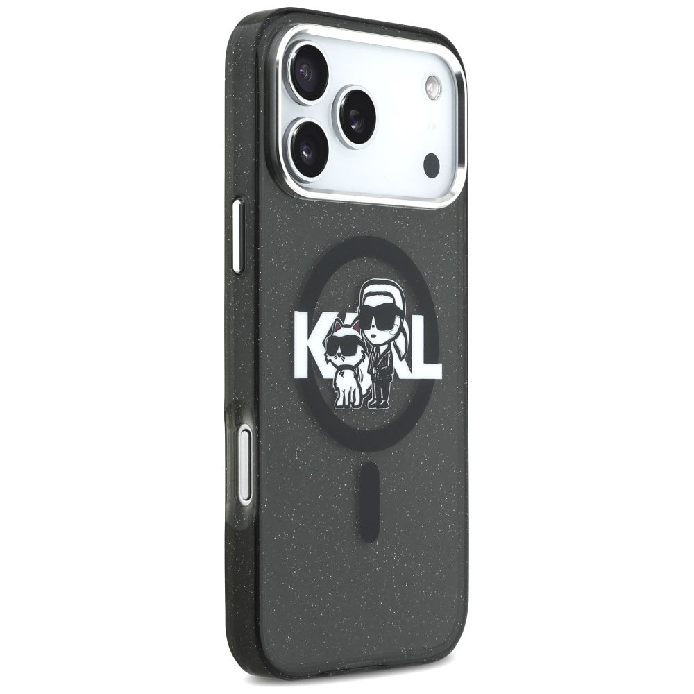 MagSafe-deksel for Apple iPhone 17 Pro Max, Karl Lagerfeld, IML Sketch Logo Glitter Karl & Choupette, Svart