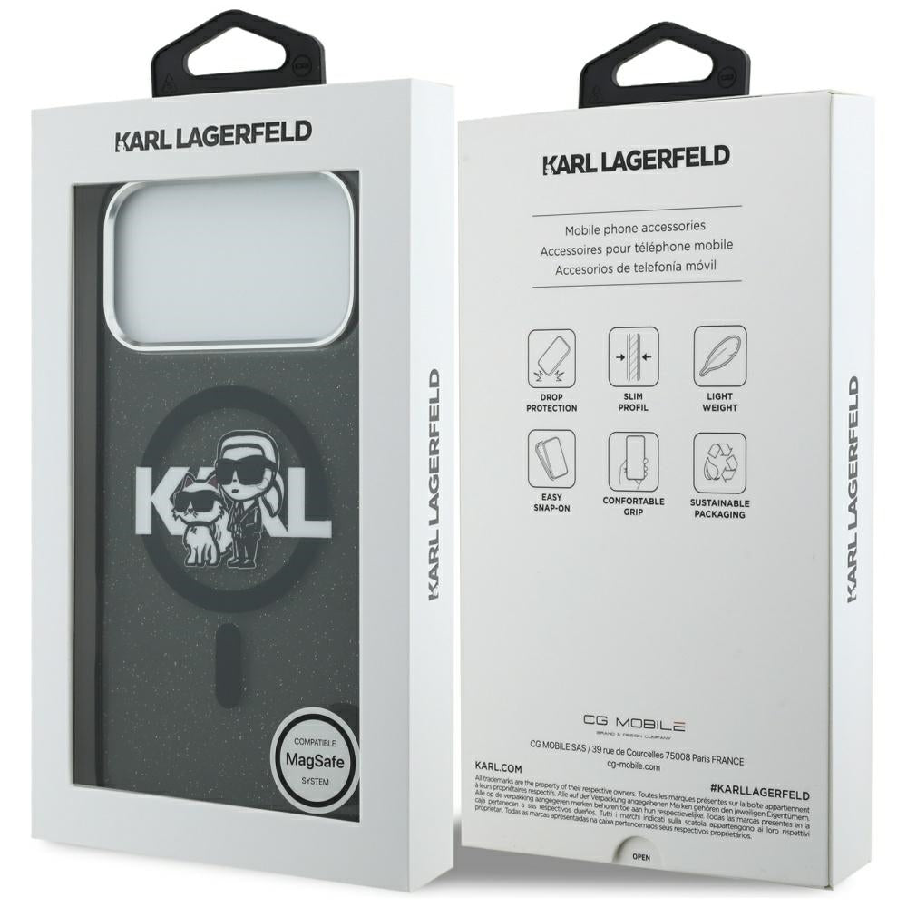 MagSafe-deksel for Apple iPhone 17 Pro Max, Karl Lagerfeld, IML Sketch Logo Glitter Karl & Choupette, Svart