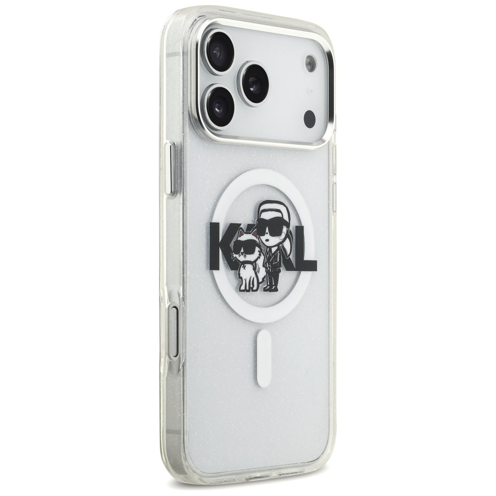 MagSafe-deksel for Apple iPhone 17 Pro Max, Karl Lagerfeld, IML Sketch Logo Glitter Karl & Choupette, Gjennomsiktig