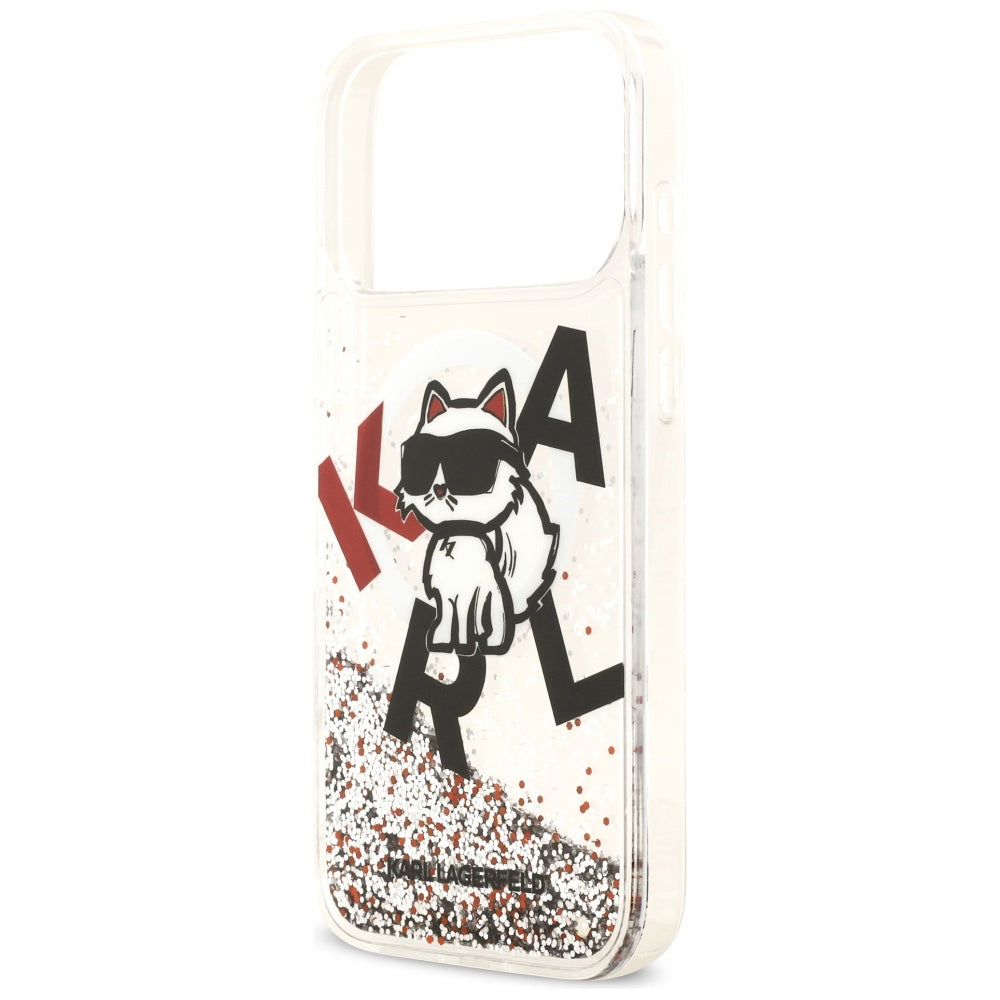 MagSafe-deksel for Apple iPhone 17 Pro Max, Karl Lagerfeld, Liquid Glitter Logo Choupette, Gjennomsiktig