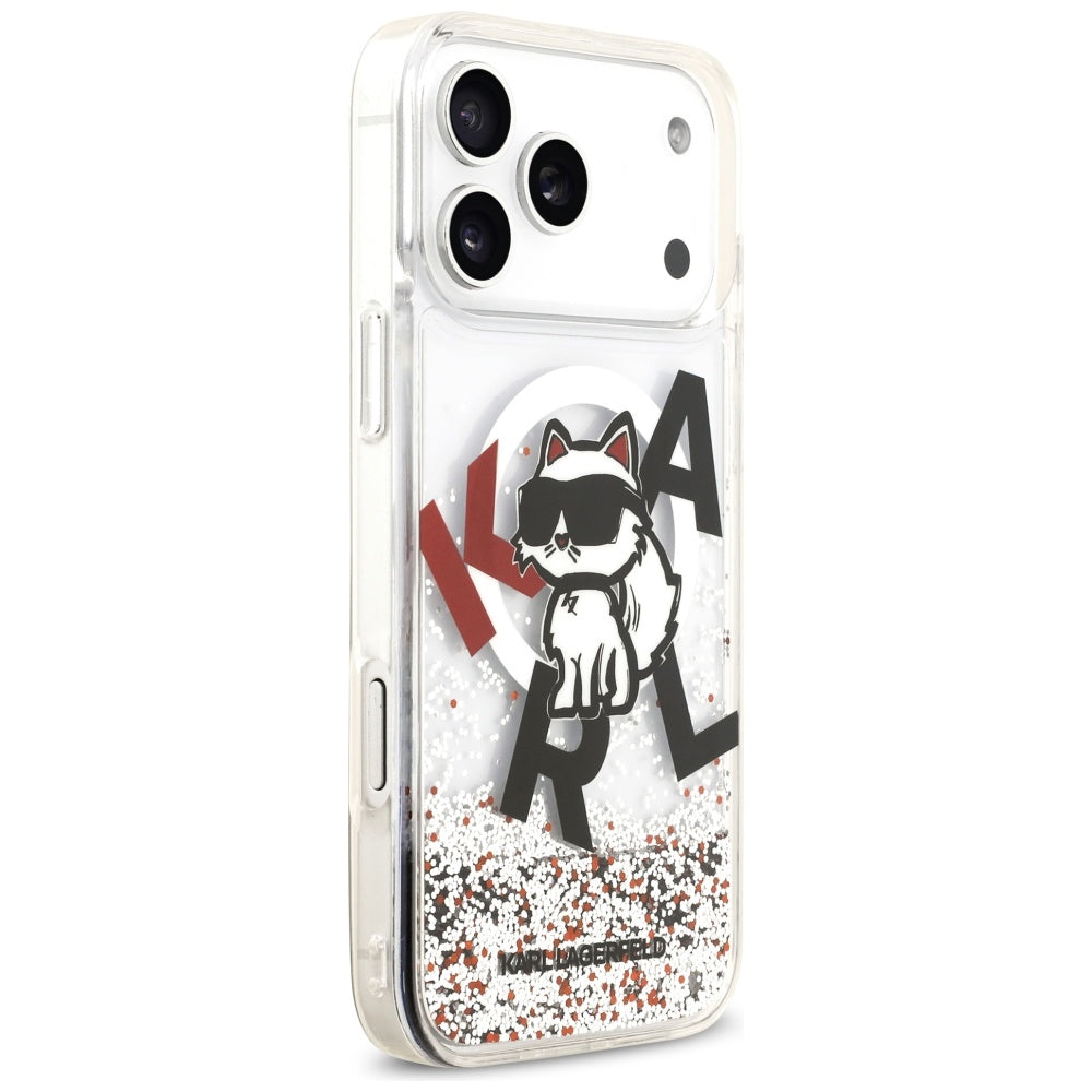 MagSafe-deksel for Apple iPhone 17 Pro Max, Karl Lagerfeld, Liquid Glitter Logo Choupette, Gjennomsiktig